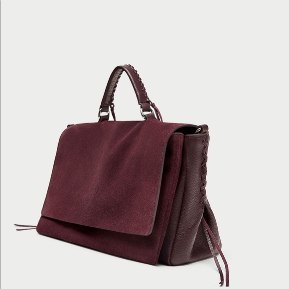 NWT Zara Eggplant Purple Braided Leather City Bag - Picture 2 of 8